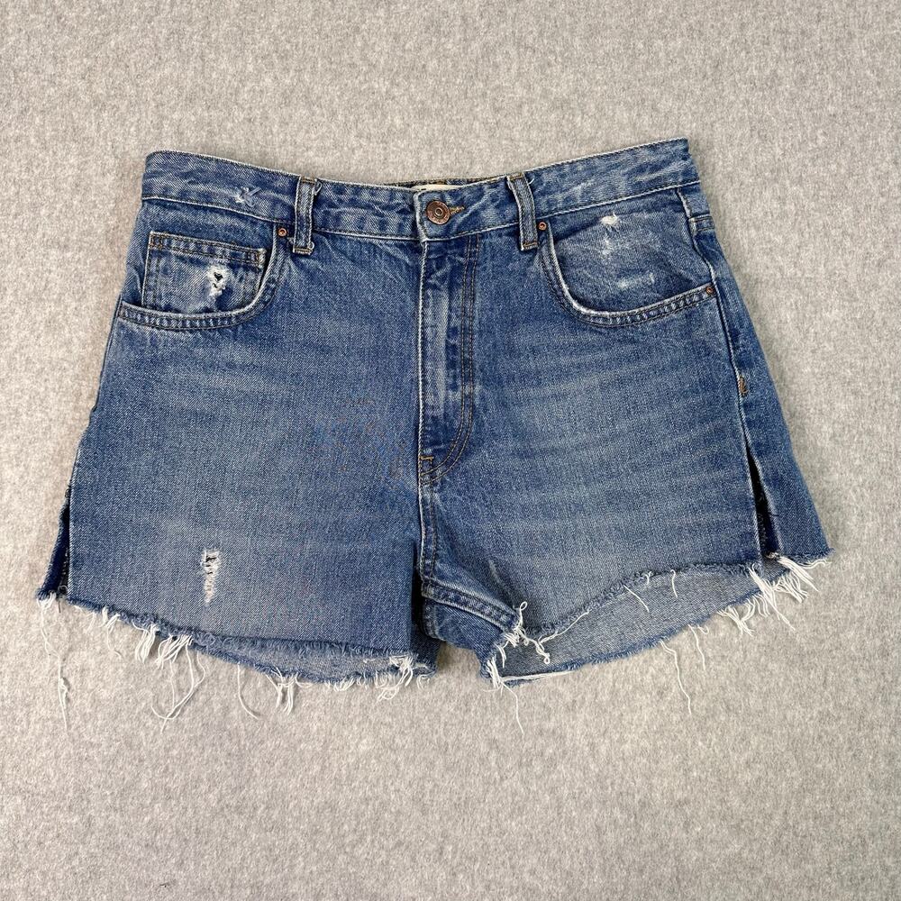 Zara Basic Z1975 Denim Shorts Blue Womens Size 0 Raw Hem Distressed High Waist